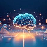 A digital reinterpretation of a brain to represent AI and the many solutions AI can connect to and support with